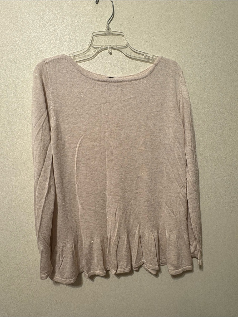 New Directions Cream with subtle sparkle Long-Sleeve Ruffle Hem Top